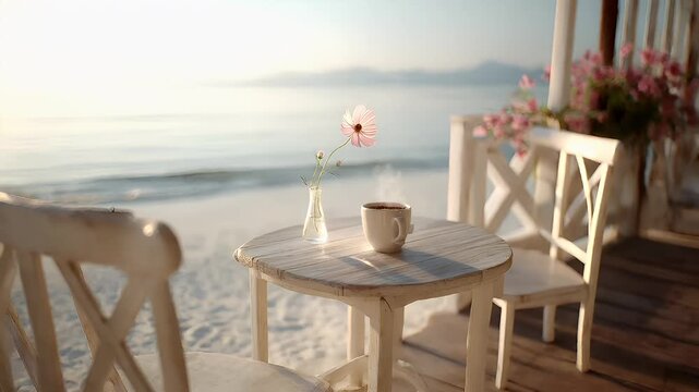 Spring Summer outdoor leisure relaxation activity. A serene beachside scene captured during the golden hour.