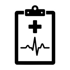 Obraz premium Medical clipboard icon with heartbeat line, healthcare patient report vector symbol