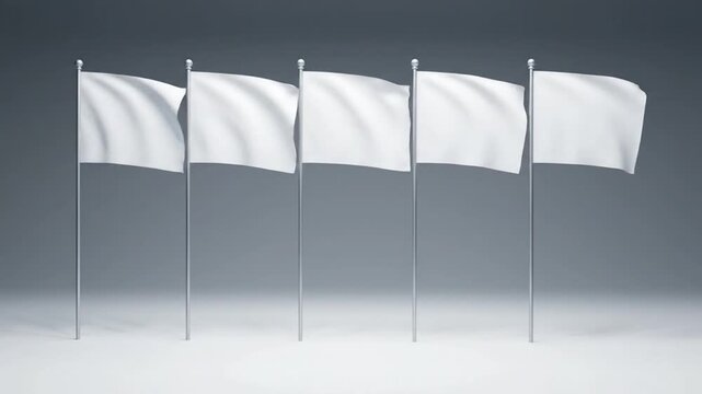 White flags waving on poles.
