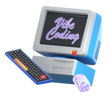 Retro Computer Coding Setup 3D Illustration Vintage Tech