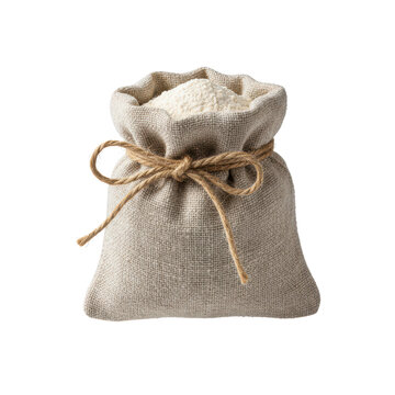 Burlap Sack Filled with White Flour Tied with Twine