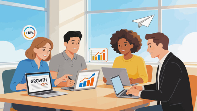 Business team meeting with growth charts