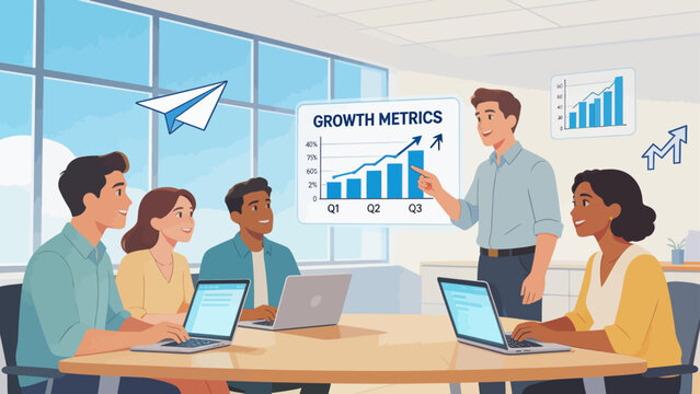 Business meeting with growth chart