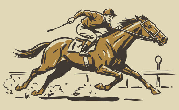 Galloping champion. Horse racing club design for t-shirt print, poster, sticker and other uses. Equestrian speed, derby vintage artwork.