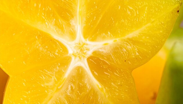 Vibrant babaco fruit cross-section with star-shaped core and juicy texture on yellow background