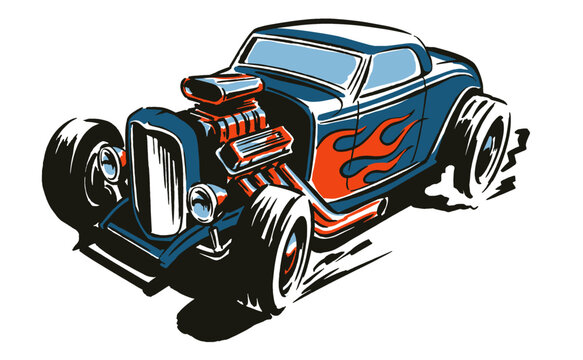 Classic hot rod muscle car graphic. Vintage road speed illustration for t-shirt print, poster, sticker, background and racing club apparel.
