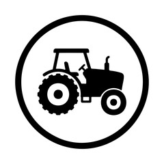 Obraz premium Minimalist tractor icon vector, black farm machinery silhouette, agricultural logo sign