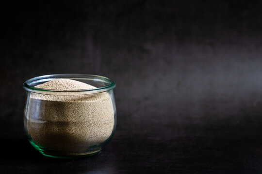 Dry yeast in a glass jar