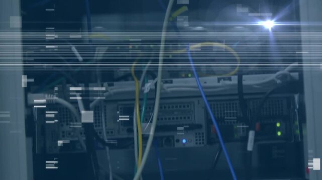 Animation o interference and light trails over server room
