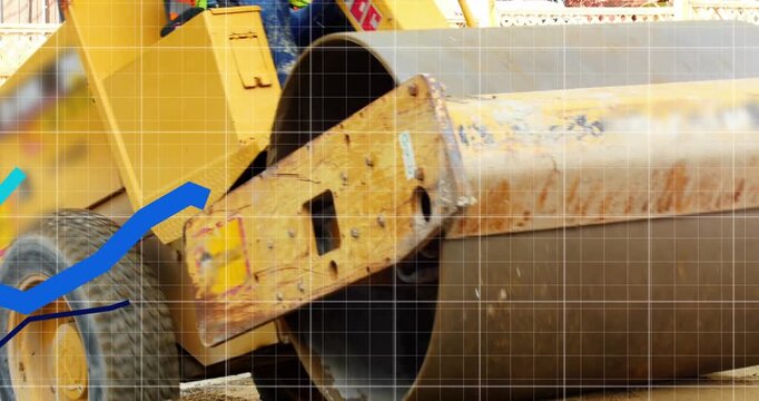 Road roller levels ground at construction site