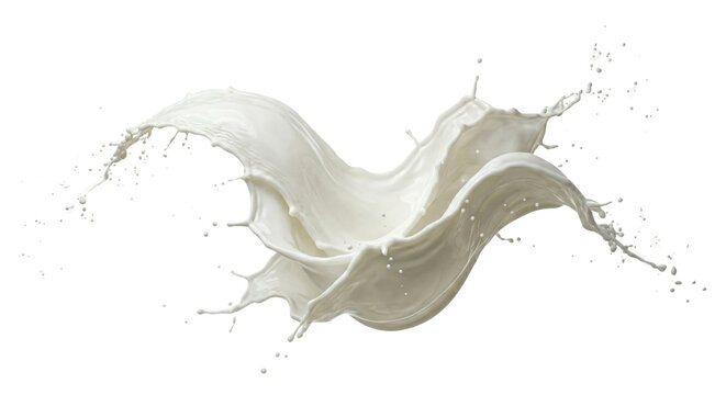 Dynamic white milk splash with flowing liquid droplets