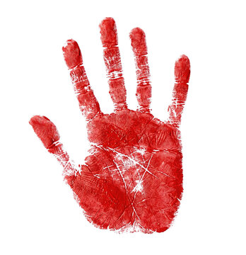 Red bloody handprint on transparent background