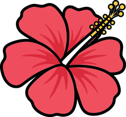 Naklejka premium Large pink hibiscus flower with yellow stamens and white stamen isolated on transparent background