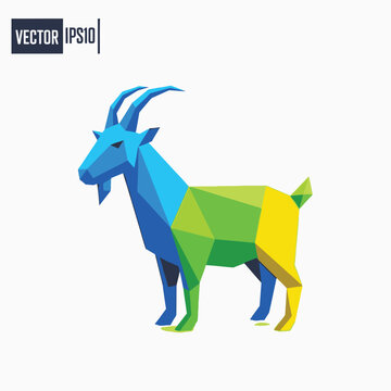 Colorful geometric goat illustration side view.