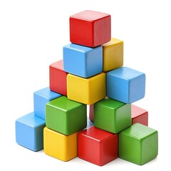 Fototapeta premium Colorful Building Blocks: A collection of vibrant, wooden building blocks in various primary colors, meticulously stacked to form a playful tower, offering a sense of creative potential.