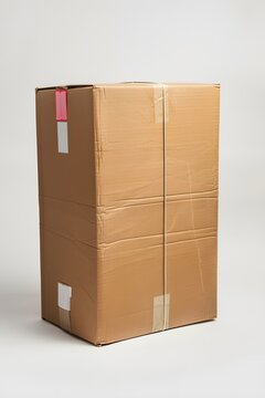 Gro&szlig;es Versandpaket aus Karton freigestellt vor neutralem Hintergrund