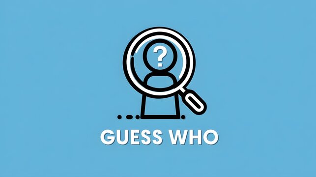 Guess who concept with magnifying glass and question mark icon on blue background.
