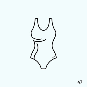 Minimalist swimsuit line icon vector, black one-piece bathing suit illustration, simple summer beachwear graphic symbol for fashion apps