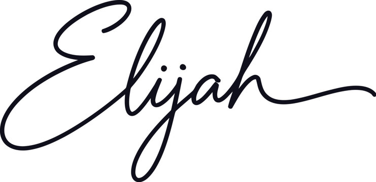 A stylish black signature of the name Elijah on a white background