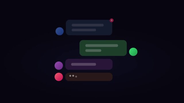 Animated digital chat bubbles on dark background for messaging app