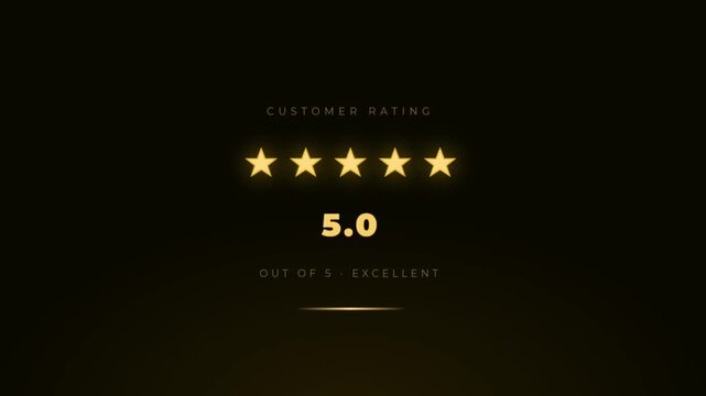 Animated Golden Five Star Customer Rating on Black Background