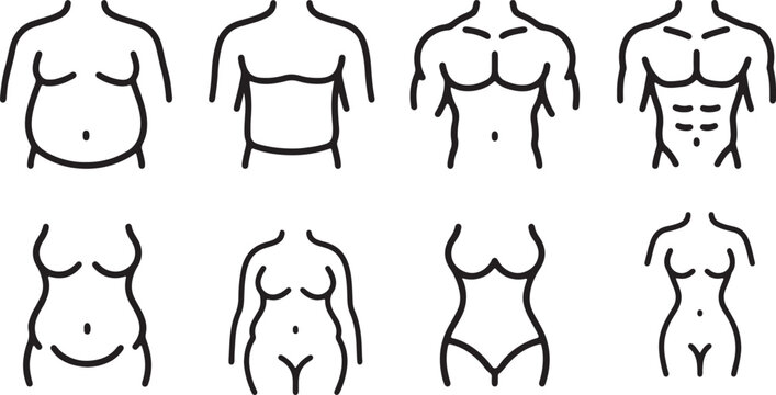 male female body diversity line art icon set  vector illustration