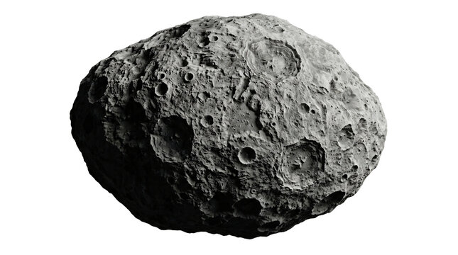asteroid with craters and rocky surface isolated on transparent background