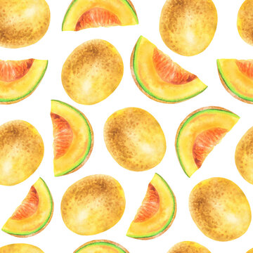 Seamless pattern of melons and slices