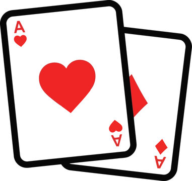 Vector illustration of two playing cards featuring the ace of hearts and ace of diamonds.