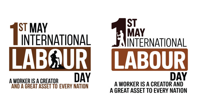 International Labour Day posters with slogans on white background  May 1st labor celebration
