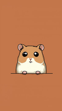A cute cartoon hamster peeks over a surface with big eyes and a tiny smile, looking curious