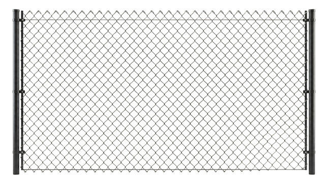 chain link fence with metal posts isolated on transparent background