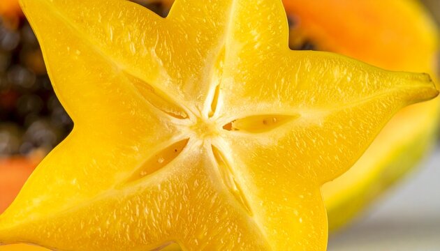 Vibrant yellow babaco fruit cross-section with star-shaped core and juicy texture