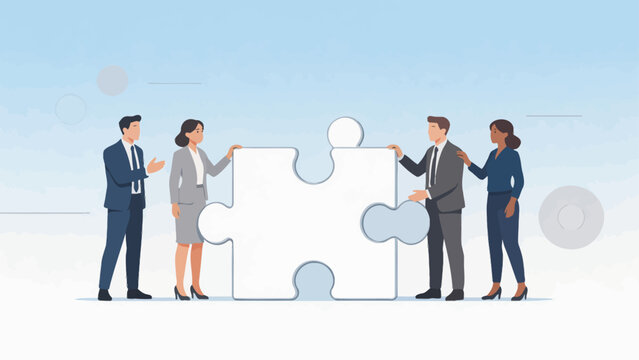Business team assembling puzzle pieces