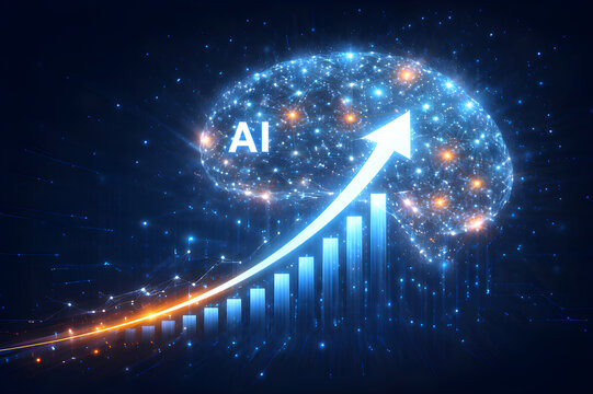 AI Brain with Upward Growth Chart and Business Analytics Success Concept
