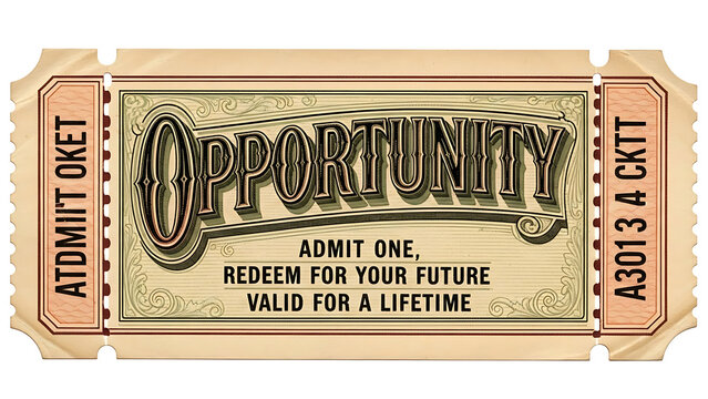 Vintage ticket with text opportunity and isolated on a transparent background