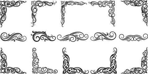 Fototapeta premium Set of black and white ornate border designs and frames