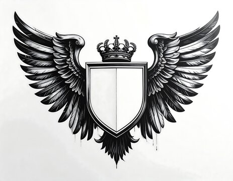 Elegant royal shield emblem featuring detailed feathered wings and a magnificent ornate crown on top&nbsp;Ai Generative