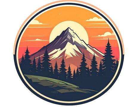 A majestic snow capped mountain peak stands tall within a circular graphic art style design frame&nbsp;Ai Generative