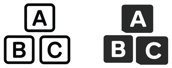 ABC alphabet blocks icon representing learning childhood and education, preschool kindergarten teaching and literacy development concept, early childhood education symbols, kids learning toy blocks  © welcome saiful