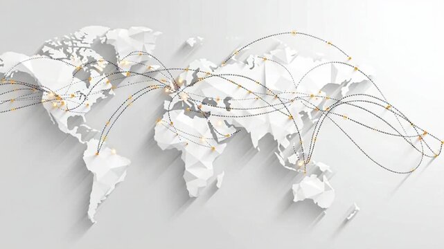 Abstract Low Poly World Map with Global Connection Network Lines