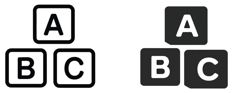 ABC alphabet blocks icon representing learning childhood and education, preschool kindergarten teaching and literacy development concept, early childhood education symbols, kids learning toy blocks 