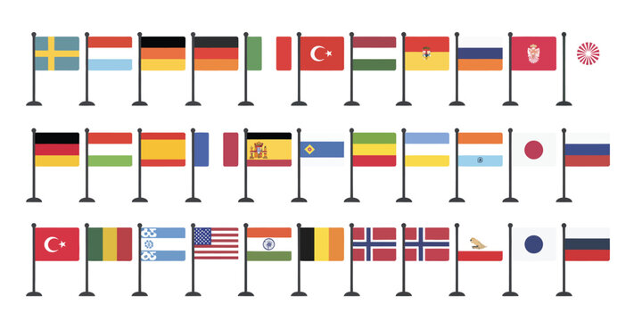 Flags of the world, collection of flags, world flags, vector icons, clean flat illustrations of country flags, perfect for websites, apps, infographics, and cultural or geographic materials.