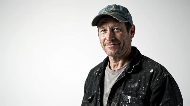 Smiling man portrait with construction worker.