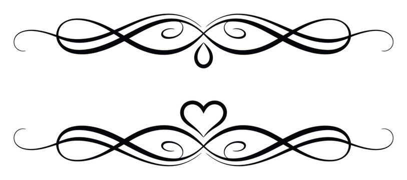 Black Flourish Ornaments with a Heart and Teardrop Accent