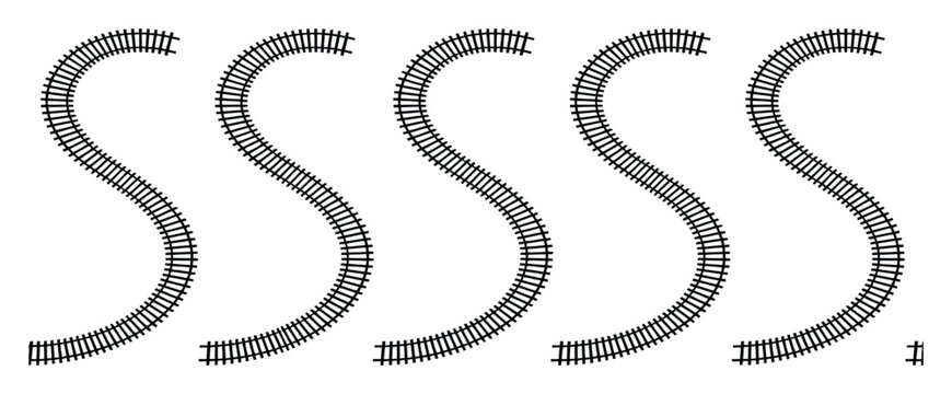 Five S-Shaped Train Tracks on a White Background