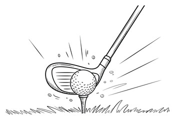 Hand-drawn of a golf club hitting a golf ball on a tee © Tanvir