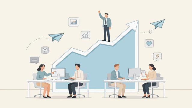 Office workers with growth chart