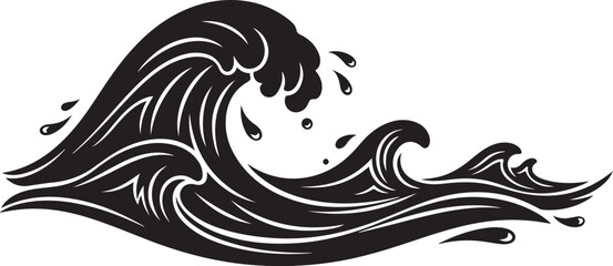 Fototapeta premium Black and white wave illustration with dynamic ocean movement