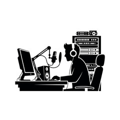 Fototapeta premium Man Recording Audio in a Studio with Equipment.